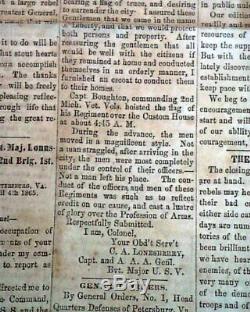Very Rare CIVIL WAR General Ulysses S. Grant Siege of Petersburg 1865 Newspaper