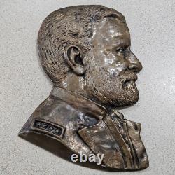 Vintage 18th President General Ulysses S Grant Civil War Portrait Bronze Plaque