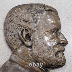 Vintage 18th President General Ulysses S Grant Civil War Portrait Bronze Plaque