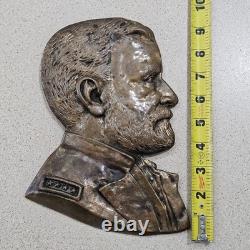 Vintage 18th President General Ulysses S Grant Civil War Portrait Bronze Plaque