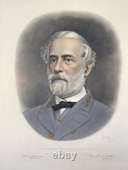 Vintage Colored Engraving Civil War General Robert E. Lee Signed Wall Art