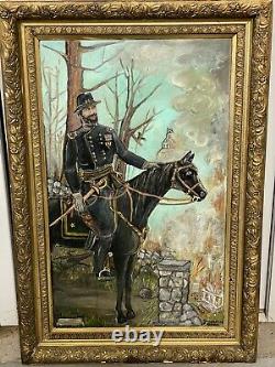 Vintage General Sherman OUTSIDER FOLK ART Large Painting Civil War Atlanta