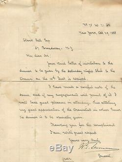 William T. Sherman 1888 Manuscript Letter Signed Civil War Union General